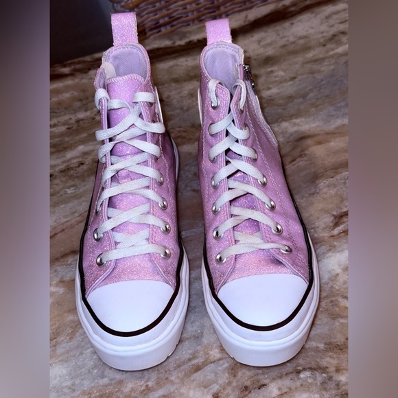 Kids CONVERSE Chuck Taylor All Star lugged lift platform prism glitter. Size 4 - Picture 8 of 9